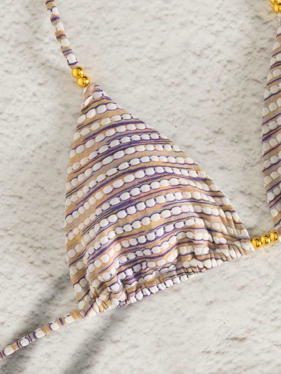 Bộ bikini hai mảnh đính cườm, sọc nhiều màu sắc, thanh lịch, gợi cảm, kiểu yếm, thích hợp cho kỳ nghỉ hè trên bãi biển. - Nhiều màu - Xem 1