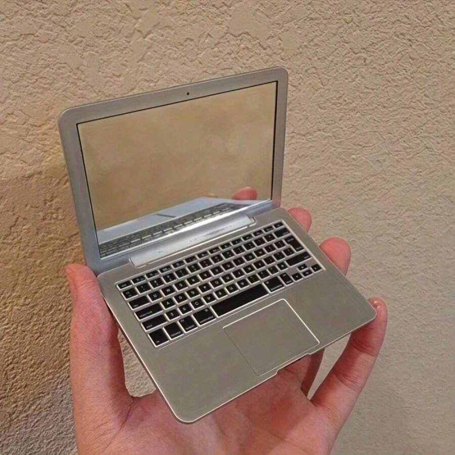 1-Piece Creative Mini Laptop With Small Mirror, Makeup Mirror, Touch Up Mirror, Practical Home Decoration Ornament, Portable And Foldable Makeup Mirror, Perfect For Carrying Around When Going Out Or Traveling - Pink - View 1