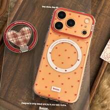 GUCADI 1pc Transparent Magnetic Heart-Shaped Grip + Cherry Cocoa Heart-Shaped Magnetic Phone Stand, Compatible With IPhone 17 Pro Max, 16, 15, 13 Soft Case, Creative, Retro, Geometric, Korean Style, Minimalist, Niche, Ins Style - Clear - View 5