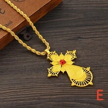 1 pieza Collar con colgante de cruz minimalista clásica hueca, longitud de cadena de 80 cm, colgante con elemento de cruz, collar de uso diario para mujeres, adecuado para árabe, reunión diaria, fiesta de cumpleaños, regalo de joyería de festival - Amarillo Oro - Ver 19