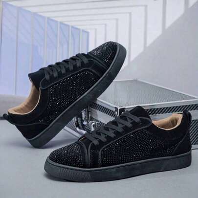 Men's New Thick Sole Sneakers, Round Toe, Lightweight, Non-Slip, Breathable, Soft Bottom, Durable, Suitable For Casual, Sports, Running, Stage, Party, Red Bottom Breathable Platform Shoes, Suitable For Hairstylists, Sequin Sneakers