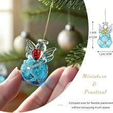 Mini ornamente de Crăciun îngeraș din sticlă pentru brad, set de 12 ornamente mici de înger păzitor din cristal de 4 cm, vrac pentru brad de Crăciun, 2025, sticlă suflată manual, decor de casă, cadou de Crăciun (albastru) - Albastru - Vizualizare 8