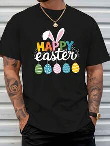 Felices Pascuas, Orejas de Conejo, Nueva Camiseta de Manga Corta para Hombre para Verano, Moda de Verano, Camiseta Básica Estampada para Hombre, Top Casual Versátil y Transpirable de Cuello - Blanco - Ver 9