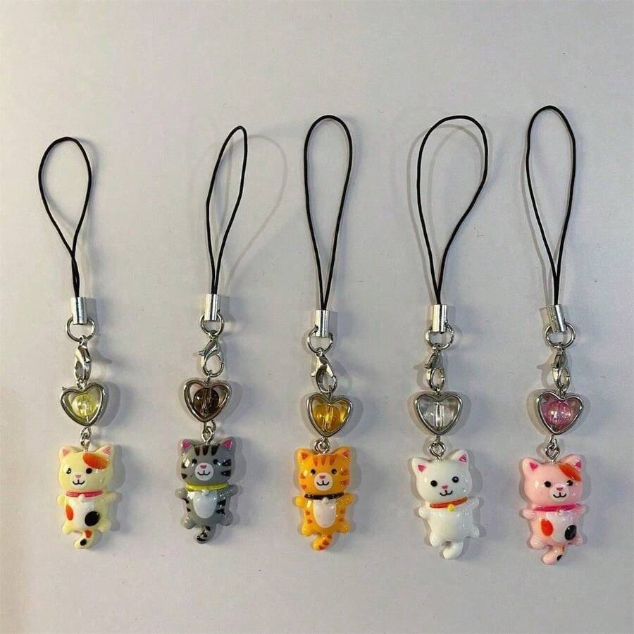 Móc khóa hình mèo nhỏ tối giản kiểu INS, phong cách retro Y2K, hoạt hình động vật đơn giản, trang trí treo điện thoại, bùa may mắn hình mèo, mặt dây chuyền hình mèo, quà tặng mùa xuân, sinh nhật, kỷ niệm. - Dây đeo điện thoại hình trái tim hình mèo con - Xem 1