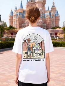 Disney Women's T-Shirt Featuring A Toy Story Double-Sided Lettering Print, Crafted From Soft, Comfortable, And Durable 100% Cotton Fabric. This Spring/Summer Women's Crew Neck T-Shirt Is Perfect For Everyday Wear, Shopping, Parties, Travel, Gatherings, And Makes An Excellent Gift. - trắng - Xem 3