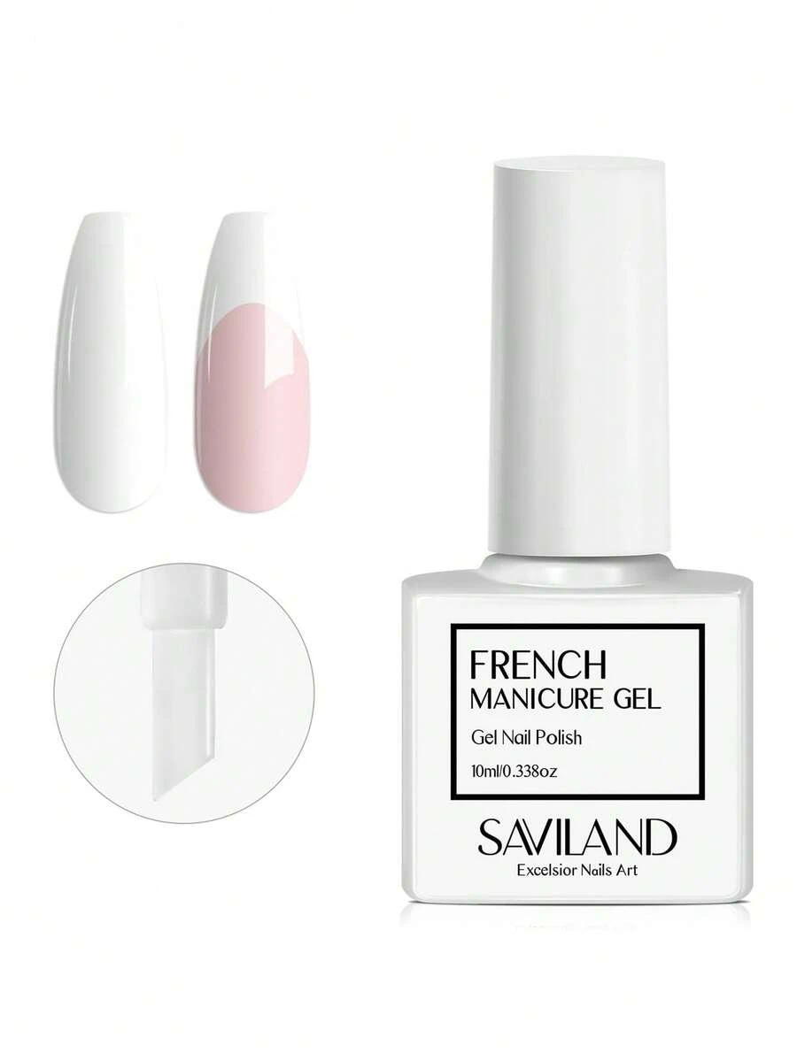 SAVILAND 1瓶10毫升法式白色凝胶指甲油，5秒快速打造法式微笑线，适用于UV/LED灯，专业美甲沙龙及居家DIY新手美甲套装，含礼盒 - 白色 - 查看 1