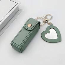 Customized Text Logo Portable Lipstick Case With Heart Shaped Mirror, Cute Minimalist Keychain Gift For Mom/Lover - Heart Shape - View 18