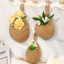 3pcs Bohemian Handwoven Hanging Baskets Set - Rustic Wall Mounted Storage And Decor Mesh Racks With Artistic Design, Multipurpose, Small Items, Natural Beige Fabric, Perfect Ideal Home Decor, Racks, Wall Art, Farmhouse Style, Durable Mesh, Decor Baskets, Hanging Baskets, Decor Baskets, Fruit Baskets, Wall Fruit Baskets - Multicolor - View 2