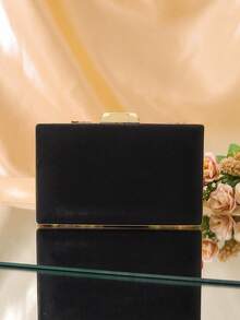 1个时尚迷你黑色晚宴包（图案随机，独一无二），优雅精致的亮片刺绣女士方形手拿包，适合派对、婚礼、舞会等场合。 - 黑色 - 查看 6