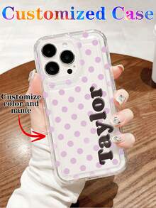 1 buah Casing Ponsel Transparan Minimalis Motif Polka Dot Kustom dengan Nama & Huruf, Kompatibel dengan iPhone 11/12/13/14/15/16/17 Pro Max - Clear - View 3