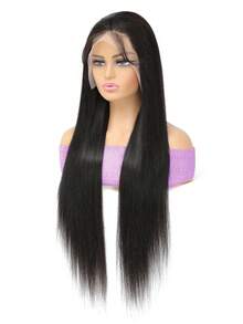 13x4 Lace Frontal Wig Virgin Human Hair Straight Pre Plucked Hairline Natural Black Color Transparent Lace Front Wigs With Baby Hair 24-32inch - Natural Black - View 4