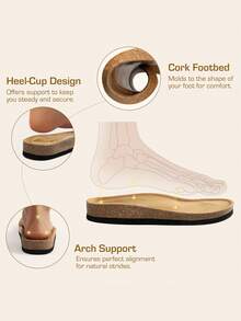 Women's Slide Sandals Open Toe Adjustable Slip On Slippers Cork Footbed Comfort Summer Thong Flat Sandals Shoes Adjustable - 棕色 - 查看 8