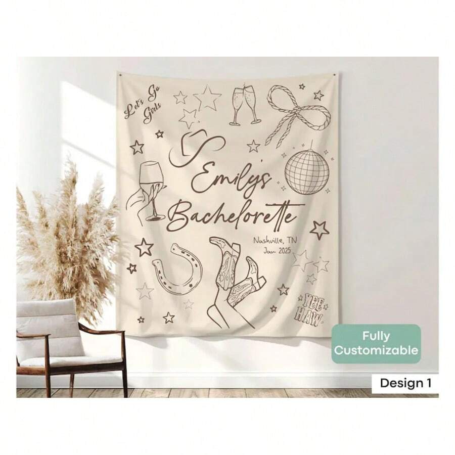 Disco Cowgirls Bachelorette Tapestry Country Western Bachelorette Party Banner Decor Last Rodeo Let's Go Girls Weekend Backdrop Beach - 1PC - 查看 1