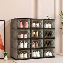 Thick Transparent Shoe Box With Lid, Foldable & Stackable Plastic Shoe Rack Organizer - Waterproof, Space-Saving Storage For All Shoe Types - Ideal For Foyer, Bedroom, Home, Dormitory - 黑色-12 - 查看 1