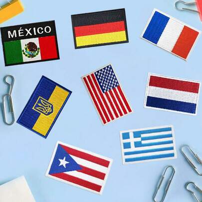 2pcs 8*5cm Cross-Border Popular National Flag Embroidered Patch With Hook And Loop (Suitable For Mexico, USA And More Countries) - Tactical Military Morale Badge, Hook And Loop Backing