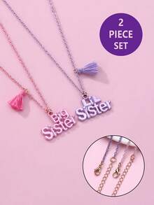 2pcs/Set Cute Cartoon "Sisters" Tassel Necklace, Decoration Accessories, Holiday Gift For Best Friends, Girls - Multicolor - View 3