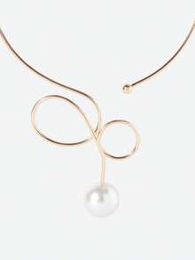 Opalesca 1pc Vintage Minimalist Faux Pearl Spiral Pendant Collarbone Necklace, Adjustable Size, Suitable For Women Daily Wear, Beach Vacation Decoration, Party And Banquet Outfit Match, Charming Jewelry Gift - Yellow Gold - View 4