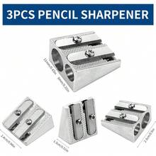 3PCS Metal Pencil Sharpener With 2 Holes, Manual, Silver, Pencil Sharpener For Kids, Home, School, Office Stationery - Sliver - View 2