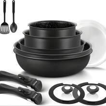 Induction Hob Pans Set 13pcs, Nonstick Pots And Pans Set With Detachable Handles, For All Hobs, Stackable Design, Dishwasher/Oven - Black - View 8