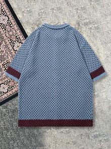 Men's Breathable Casual Hollow Out Collar Knit Cardigan, Spring/Summer - Blue - View 3