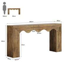 LITTLE TREE 160 Cm Console Table For Hallway, Narrow Entryway Table With Wavy Design, Couch Table Behind Sofa For Entryway, Living Room - Brown - View 2