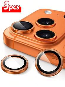 ZYONS Set de 3 películas protectoras de metal con diseño de anillo de estrella naranja para el objetivo de la cámara, ajuste perfecto, película protectora circular para el objetivo trasero de la cámara, compatible con iPhone 17 Pro Max/17 Air/16 Pro Max/16 Pro/16 Plus/16/16E/15/14/13 Mini/12/11 - Naranja - Ver 12