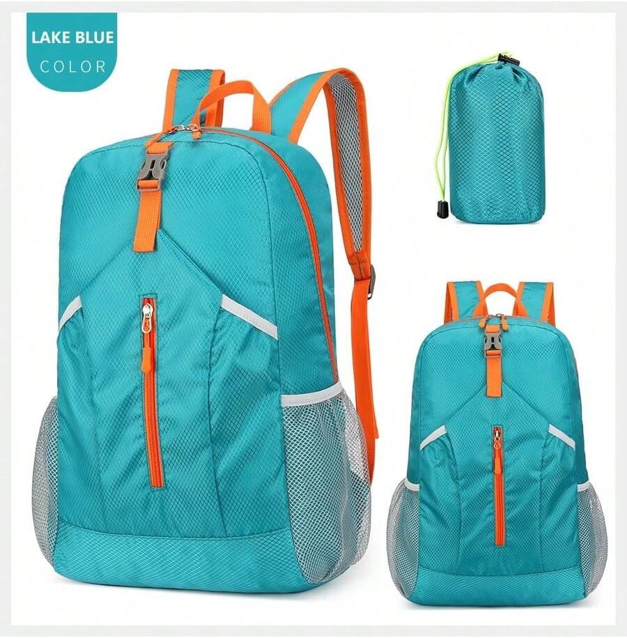 Foldable Hiking Backpack Lightweight Packable Basic-Daypack Collapsible Bag Water-Resistant Travel Men Women Camping Cycling Outdoor - màu xanh hồ - Xem 1