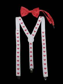 2pcs/Set Adult Suspender With Heart Design, New Fashionable Heart Print Suspender Clip, Suitable For Pants, Skirts, Suits, Weddings And Parties - Red - View 8