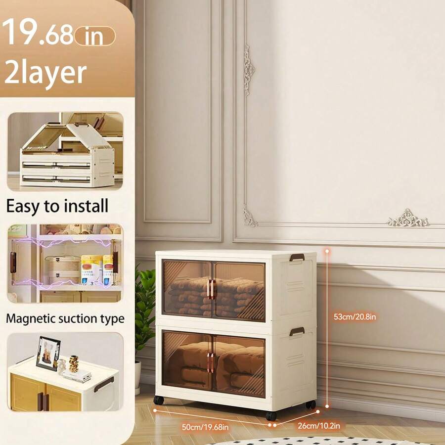 LugoBox 2-Pack Stackable Storage Bins With Rolling Drawers - Space-Saving, Foldable Design For Easy Closet & Book Organization, Open Front Access, Can Store Clothes, Home Office Outdoor Foldable Container - 2 layers - View 1