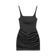 HH Đầm dự tiệc xếp ly không tay dành cho nữ, đầm mini hở lưng gợi cảm với dây đeo mảnh, màu đen, thích hợp cho mùa hè. - màu đen - Xem 5