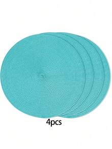 4/6pcs Light Blue Round Woven Placemats, 15 Inches, Rustic Style, Solid Color Minimalist Placemats, Heat Resistant Non-Slip Easy To Clean, Dining Table Decor, Suitable For Restaurant, Hotel, Daily Use, Holiday Party - Baby Blue - View 10