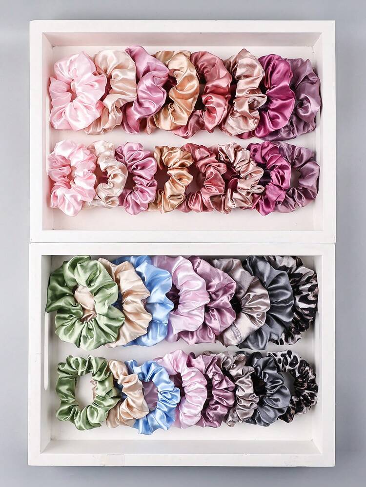 16条装女士多色发圈，弹性发带，柔软缎面发饰，百搭休闲，女士发饰，美发工具，美容配件，卷发发饰，马尾辫发圈 - 彩色 - 查看 17