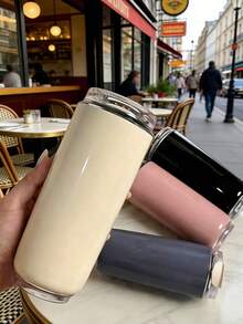 1 Stück doppelwandiger Edelstahl Vakuumbecher, einfarbiger, solider, tragbarer Kaffeebecher, auslaufsicher, rutschfest, kreative Flasche mit kleiner Öffnung, geeignet für Milch, Kaffee, Tee, Saft, Getränke, Eis, Büro, Pendeln, Geschenk für Freunde und Familie - Verschiedenfarbig - Übersicht 5