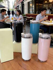 1 Stück doppelwandiger Edelstahl Vakuumbecher, einfarbiger, solider, tragbarer Kaffeebecher, auslaufsicher, rutschfest, kreative Flasche mit kleiner Öffnung, geeignet für Milch, Kaffee, Tee, Saft, Getränke, Eis, Büro, Pendeln, Geschenk für Freunde und Familie - Verschiedenfarbig - Übersicht 3