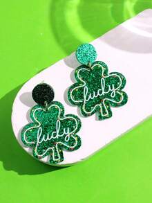 1对圣帕特里克节创意趣味独特精致可爱卡通亚克力三叶草啤酒耳环，女士日常佩戴，节日派对饰品 - 彩色 - 查看 14