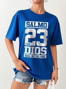 Playera Para Mujer,Con Dios Nada Me Faltara, Salmo 23, Cristiana, Fe, Creencia, Católico, Semana Santa, Aesthetic, Regalo, Outfit, Estilo (Blanco, M) - azul real - Ver 1