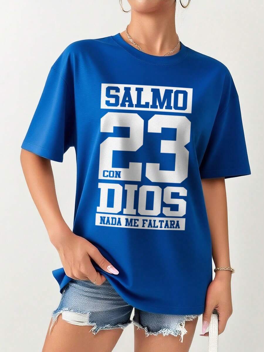 Playera Para Mujer,Con Dios Nada Me Faltara, Salmo 23, Cristiana, Fe, Creencia, Católico, Semana Santa, Aesthetic, Regalo, Outfit, Estilo (Blanco, M) - azul real - Ver 1