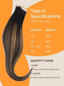 DOORES 50克 20片装 胶带式接发片，100%真人雷米发，自然黑至栗棕色，耐热、可熨烫、可染色，无缝胶带粘合，直发贴肤式接发片，适合发量稀少的女性，增加发量和长度，易于佩戴，轻松打造百变发型，持久耐用，适用于角色扮演、日常佩戴、毕业典礼、周年纪念、节日等场合。 - S1B/6/1B - 查看 3