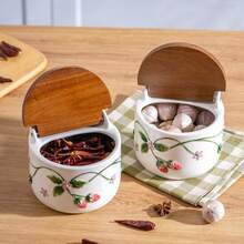 手绘浮雕陶瓷糖盐罐套装，陶瓷底座一体式油醋瓶调味罐，餐厅及厨房储物罐 - 彩色 - 查看 7