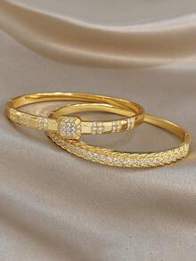 Conjunto de pulseiras de luxo com zircônias cravejadas, banhadas a ouro 18K, resistentes ao desbotamento, com textura glamorosa. Ideal para presentear mães, mães, em ocasiões como Natal, Carnaval e Inverno. Perfeita para casamentos, festas, raves, formaturas e uso diário. Ideal para aniversários, Dia dos Namorados, aniversários e para presentear madrinhas. - Multicolorido - Ver 7
