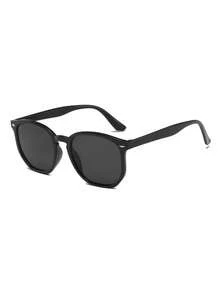 1 Pair Men's Black Round PC Frame Fashion Glasses, Minimalist Solid Color, Fashionable For Casual, Street Style, Vacation - Glossy Black - View 2
