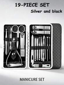 32件套不锈钢指甲钳套装,包含指甲钳、脚趾甲钳、修眉工具、美甲护理套装、黑色旅行收纳袋,是送给男士的绝佳圣诞礼物。 - 彩色 - 查看 13