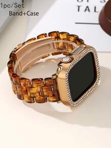 1 Bộ Dây đeo đồng hồ + Vỏ đồng hồ - Dây đeo đồng hồ bằng nhựa in họa tiết đồi mồi và da báo, tương thích với các loại dây đeo (38/40/41/42/44/45/46/49mm). Vỏ đồng hồ mạ vàng hồng rỗng, chống sốc và chống trầy xước, đính hai hàng kim cương, phù hợp với các dòng Ultra/11/10/9/8/7/6/5/4/3/2/1/SE. Dây đeo đồng hồ unisex, phụ kiện đồng hồ thông minh, lý tưởng cho mùa xuân và mùa hè. - Beo - Xem 6