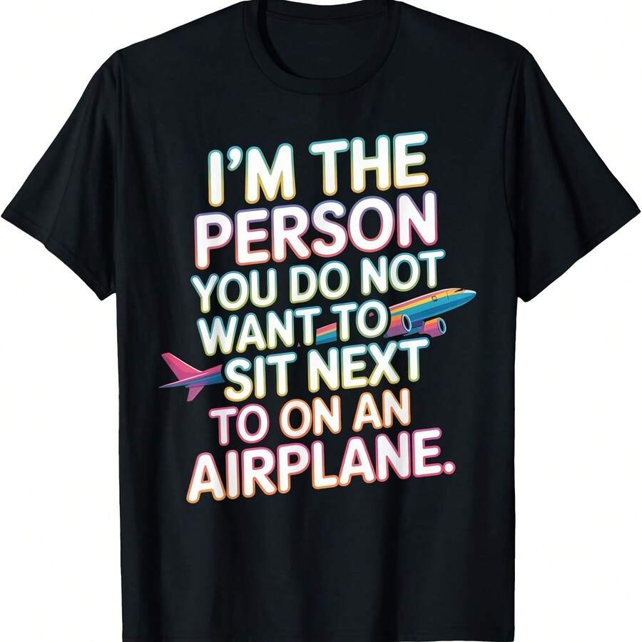 Camiseta divertida y embarazosa con humor de aeropuerto para vacaciones - Negro - Ver 1