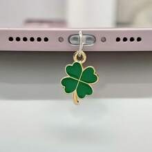 2D亚克力幸运四叶草吊坠手机防尘塞，兼容苹果Type-C接口 - 無色 - 查看 2