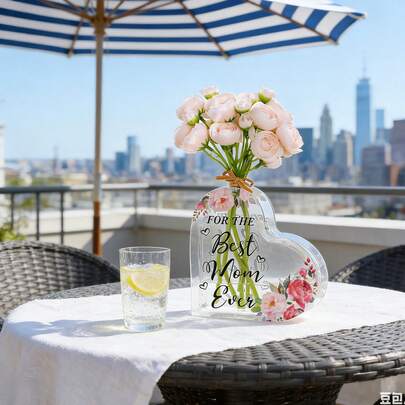 1PC Clear Acrylic Heart-Shaped Vase Modern Love Decor For Living Room Desktop Dining Table Window Sill Gift Sturdy