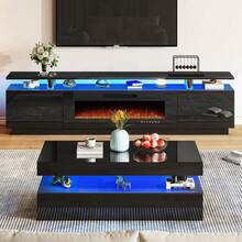 Coffee Table With LED Light, Modern High Gloss Finish Center Table With 2-Tier Storage Space, Minimalist Coffee Table For Living Room - màu đen - Xem 6