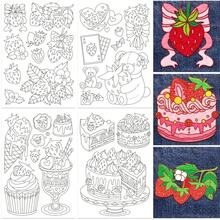 DIY刺绣套装，含线针，可爱小熊甜点图案，自粘水溶性刺绣贴纸，适用于手工缝纫 - A - 查看 12