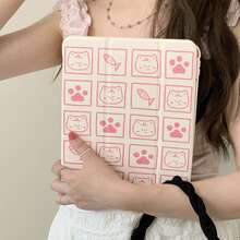 猫咪卡通格子小猫可爱扁平保护套，兼容苹果iPad第11代平板电脑，兼容iPad Pro 2025新款，可爱第10代，时尚兼容iPad Air 7/6（带笔槽），防弯折11英寸平板电脑保护套，适合女孩使用 - 粉紅白色 - 查看 2