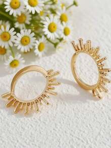 Trending Sun & Moon Design Earrings, Women's Geometric Hollow Drop Earrings, Minimalist Fashion Earrings - Sun - View 2